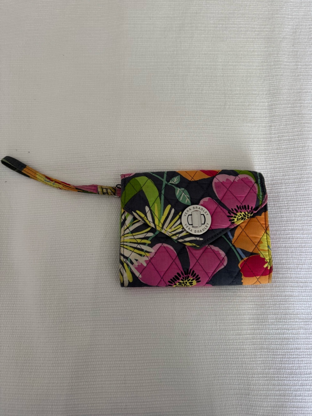 Vera Bradley Quilted Floral Wristlet Wallet in Pink, Green, Orange and Black